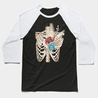 Thorax Skeleton with Blue Roses Baseball T-Shirt